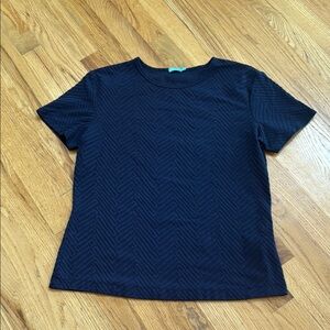 J. Mclaughlin Allie Knit Jacquard Short Sleeve Blouse XL Navy